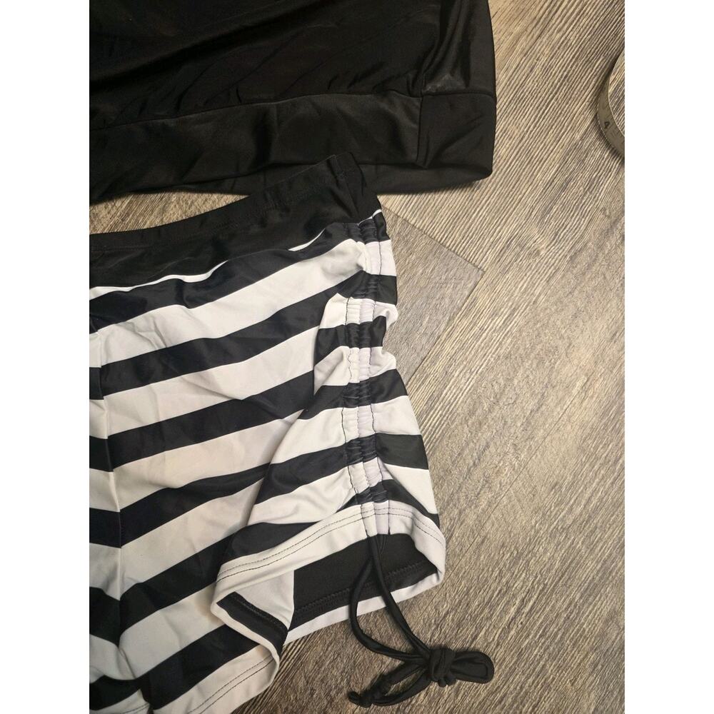 Holipick Tankini Swimsuit Womens Medium 2 Piece Black White Striped Boy Shorts - Picture 5 of 6